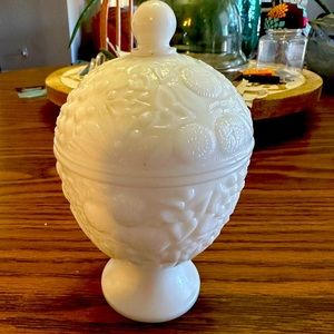 Avon milk glass candy dish